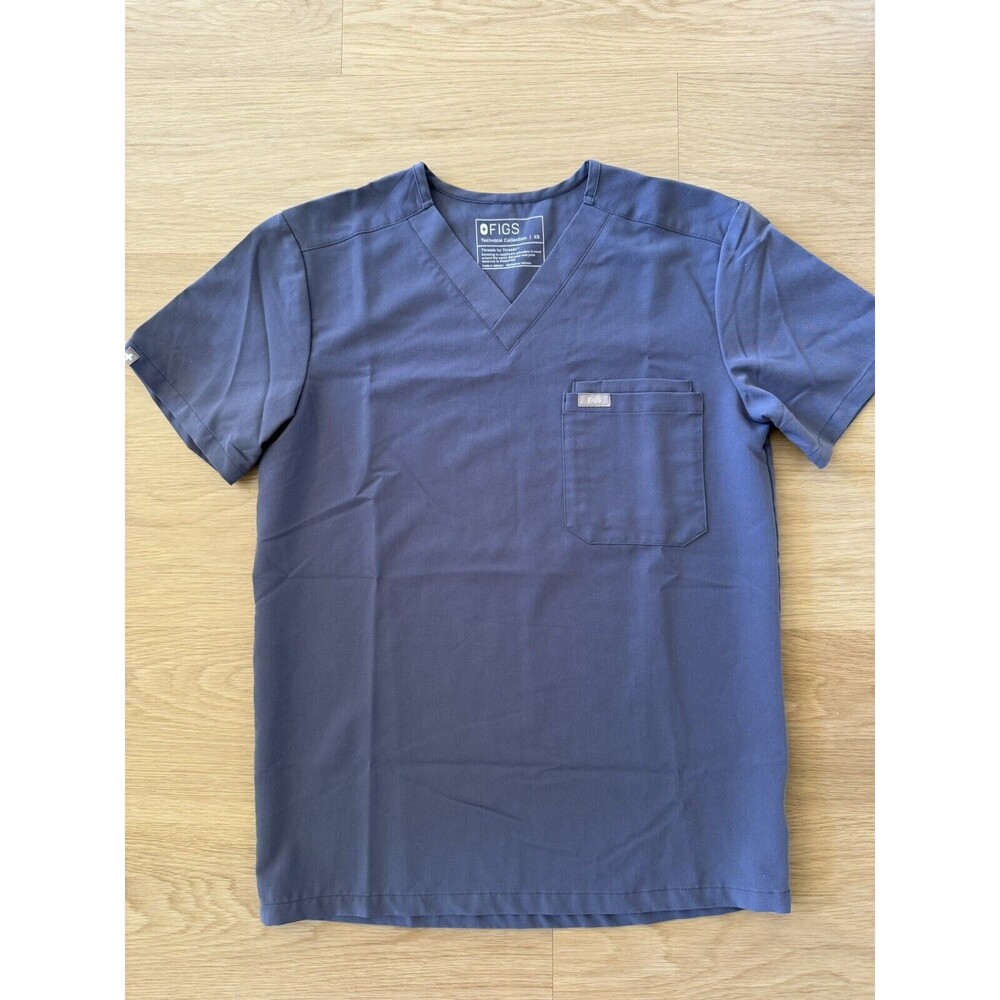 FIGS Scrub Top Adults XS Slate Blue Faded Technical Collection Pockets V-Neck